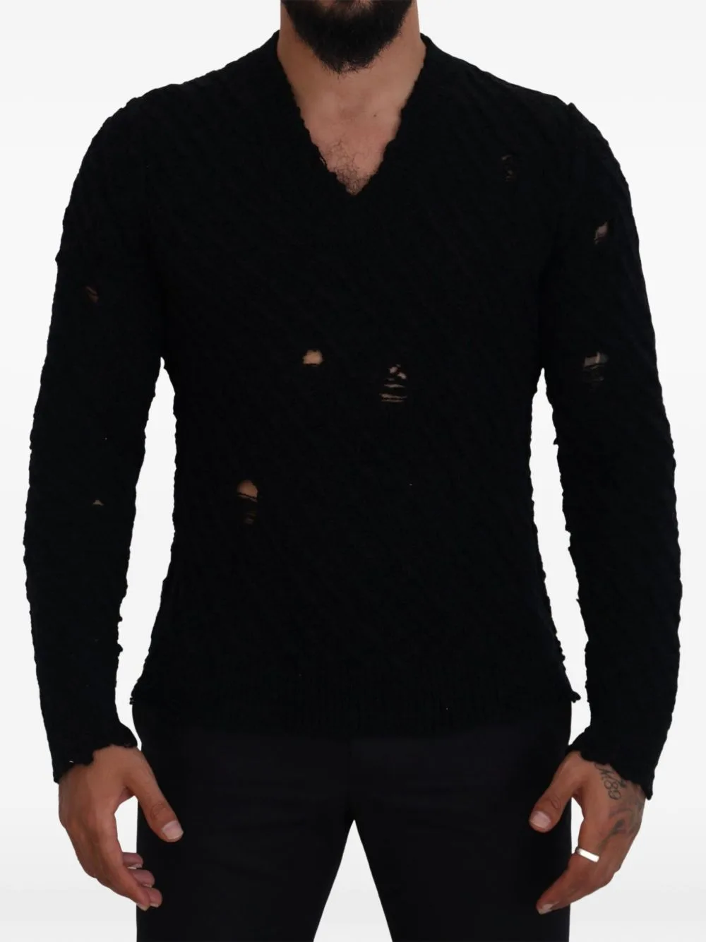 Distressed Cable-Knit Sweater by Dolce & Gabbana