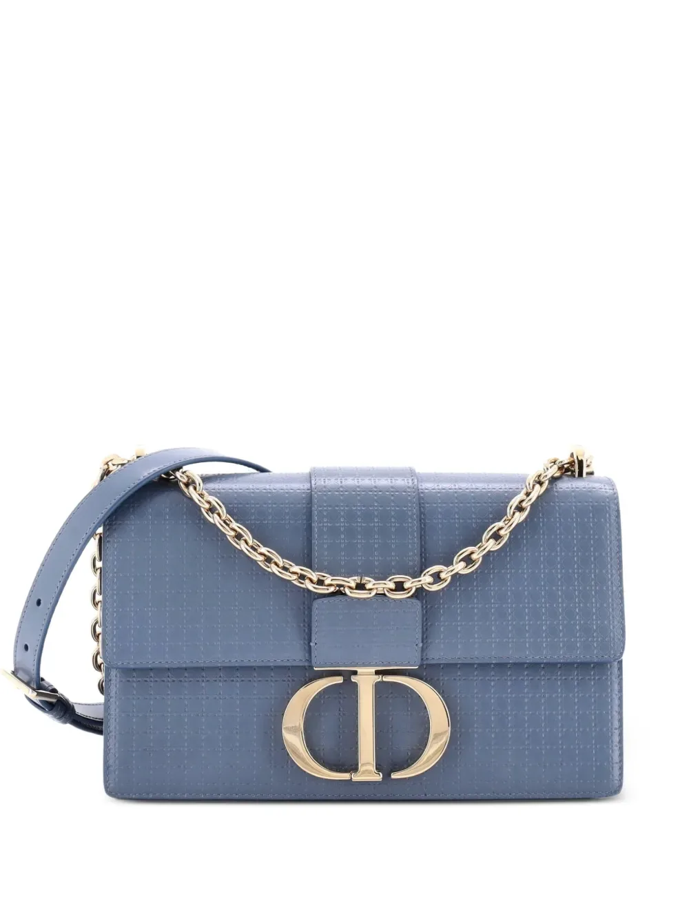 30 Montaigne Chain Flap Bag Micro Cannage Metallic Calfskin Crossbody Bag by Christian Dior Pre-Owned