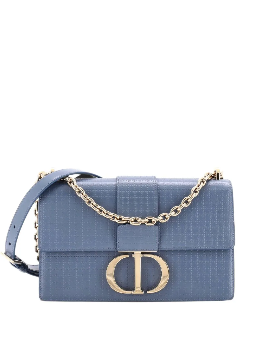 30 Montaigne Chain Flap Bag Micro Cannage Metallic Calfskin Crossbody Bag by Christian Dior Pre-Owned