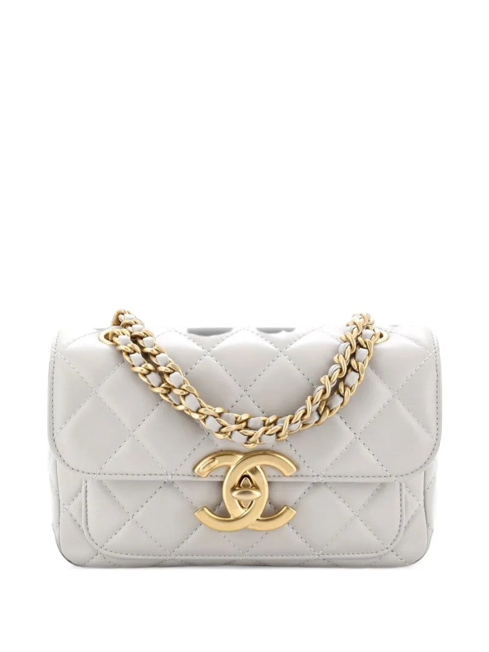 Giant CC Chain Pocket Flap Bag Quilted Lambskin Small Crossbody Bag