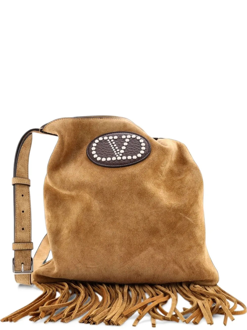 Nellcote Fringe Shoulder Bag Suede with Studded Detail Small Crossbody Bag by Valentino Garavani Pre-Owned