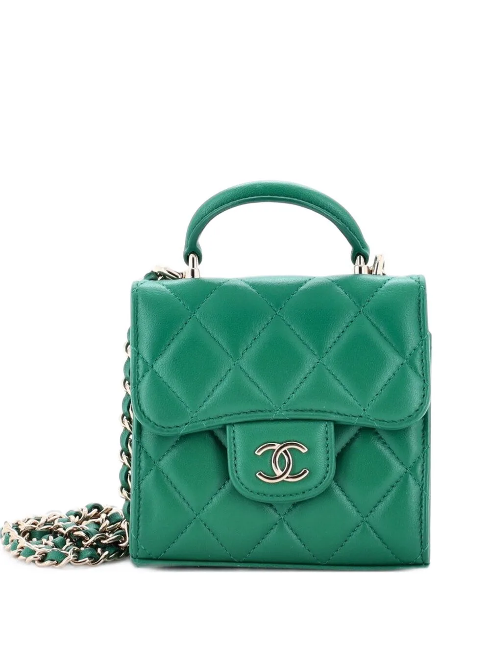 Square Classic Flap Top Handle Clutch with Chain Quilted Lambskin Crossbody Bag