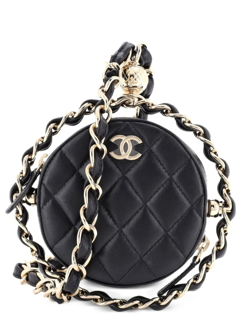 Frame Chain Around Round with Chain Quilted Lambskin Mini Clutch Bag by CHANEL Pre-Owned