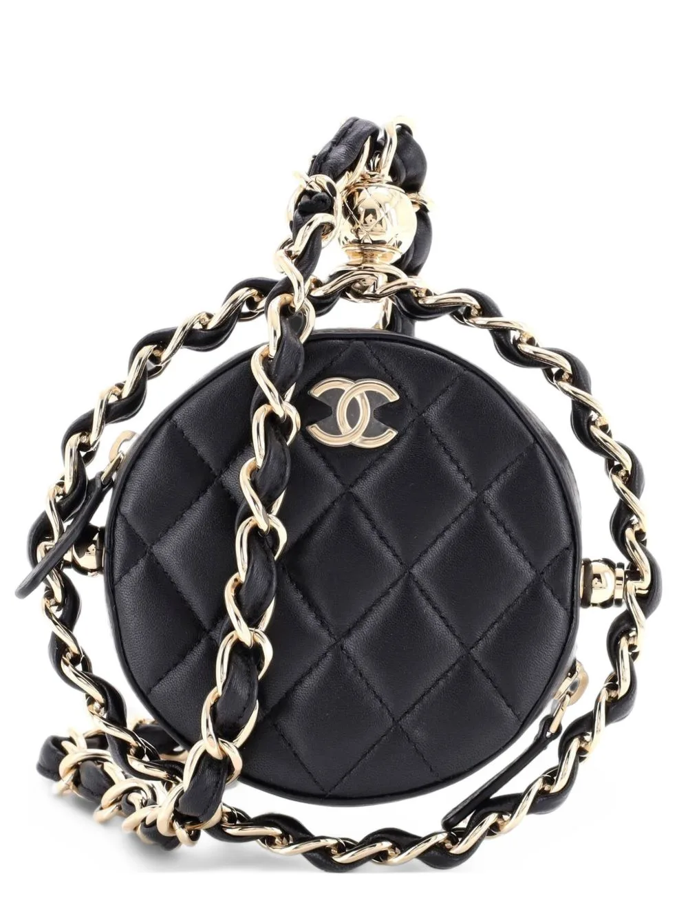 Frame Chain Around Round with Chain Quilted Lambskin Mini Clutch Bag by CHANEL Pre-Owned