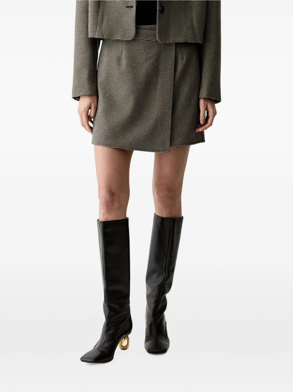 Houndstooth-Pattern Wrap Skirt by Gestuz