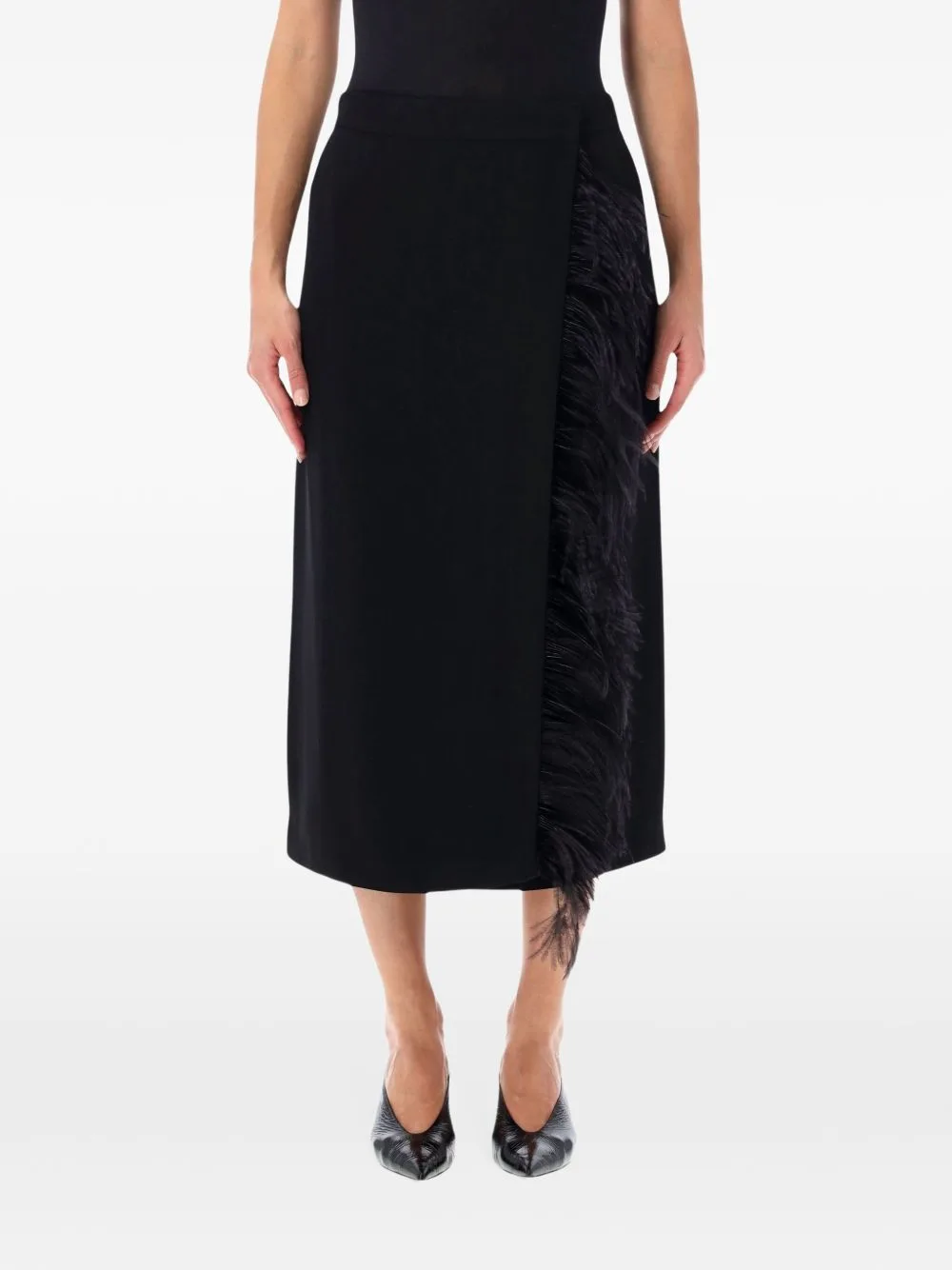 Feather-Trim Wrap Midi Skirt by Alberta Ferretti