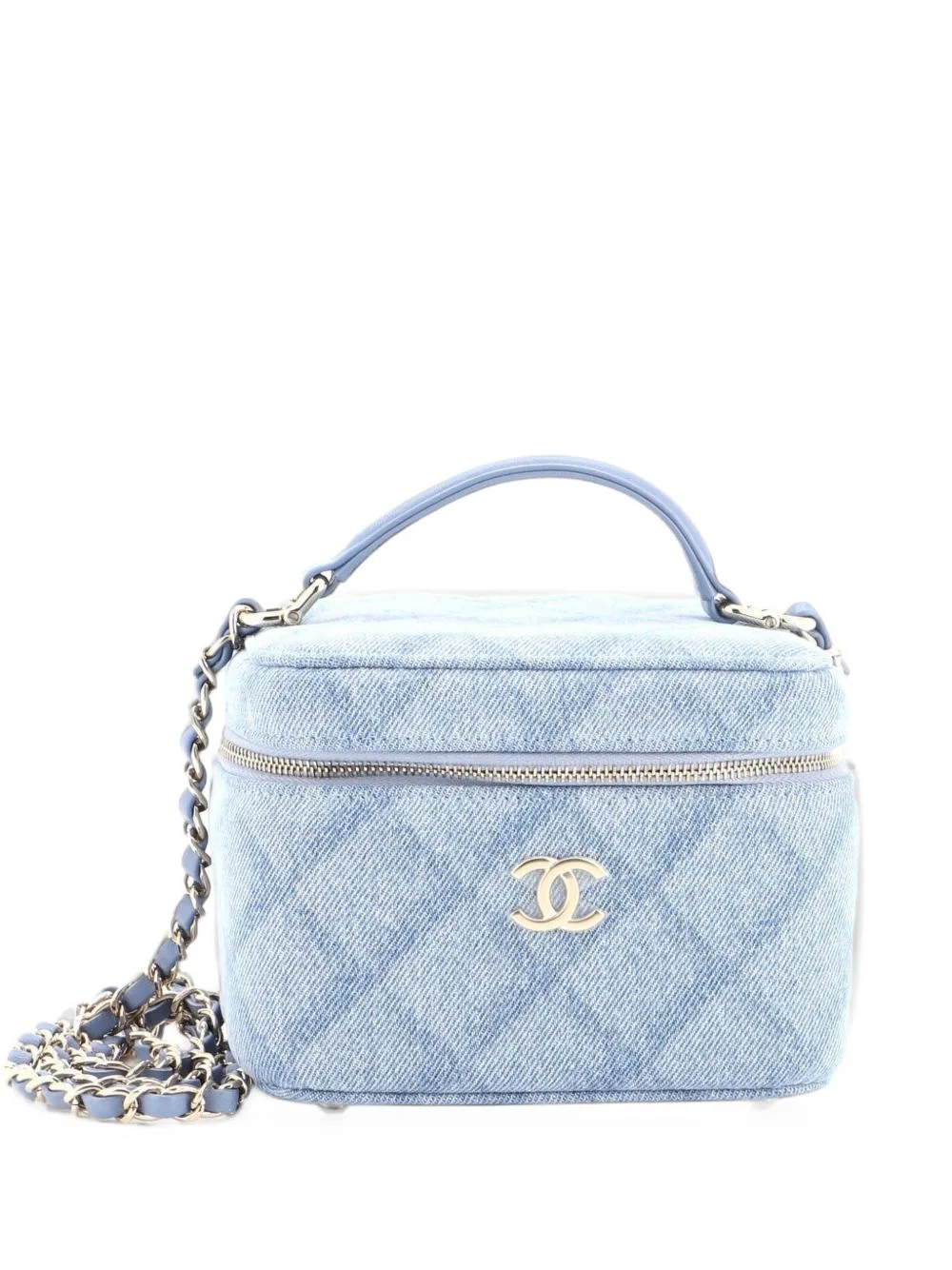Vanity Case with Chain 3D Quilt Printed Denim Small Crossbody Bag by CHANEL Pre-Owned