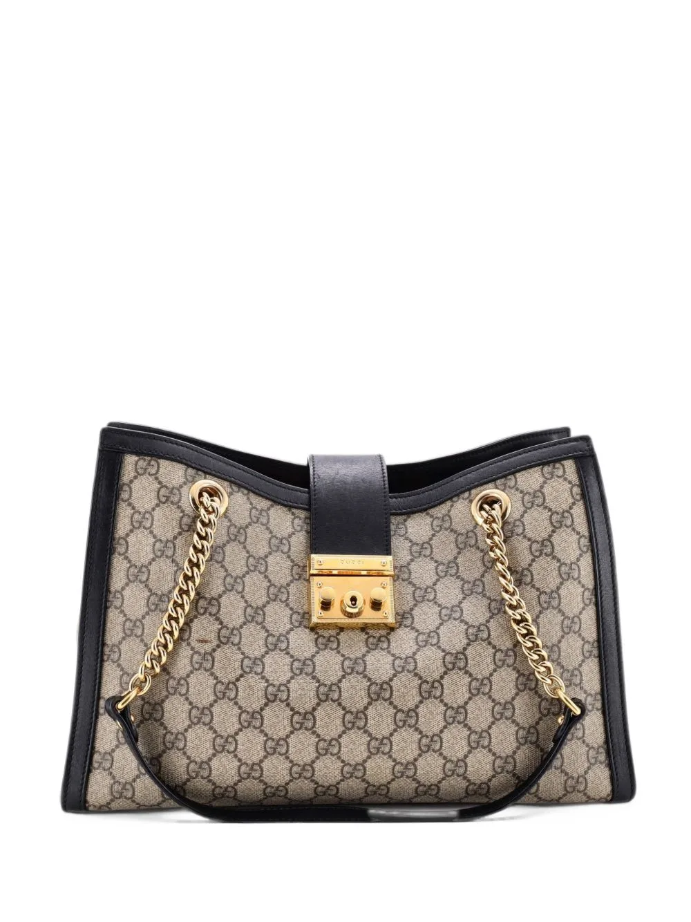 Padlock Chain GG Coated Canvas with Leather Medium Tote Bag by Gucci Pre-Owned