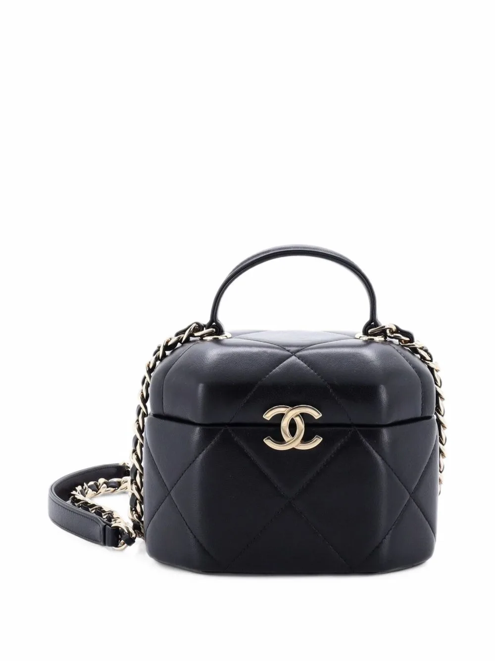 Octagon Top Handle Vanity Case Quilted Lambskin Small Pouch by CHANEL Pre-Owned