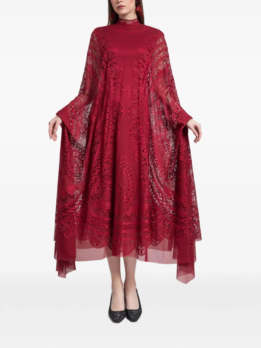 High-Neckline Lace Midi Kaftan by Gemy Maalouf