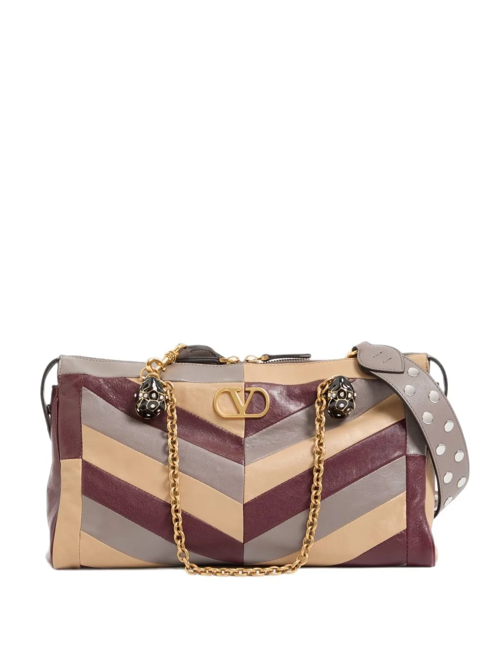 Panthea Medium Shoulder Bag in Ostrich and Nappa Leather with a Chevron Pattern by Valentino Garavani