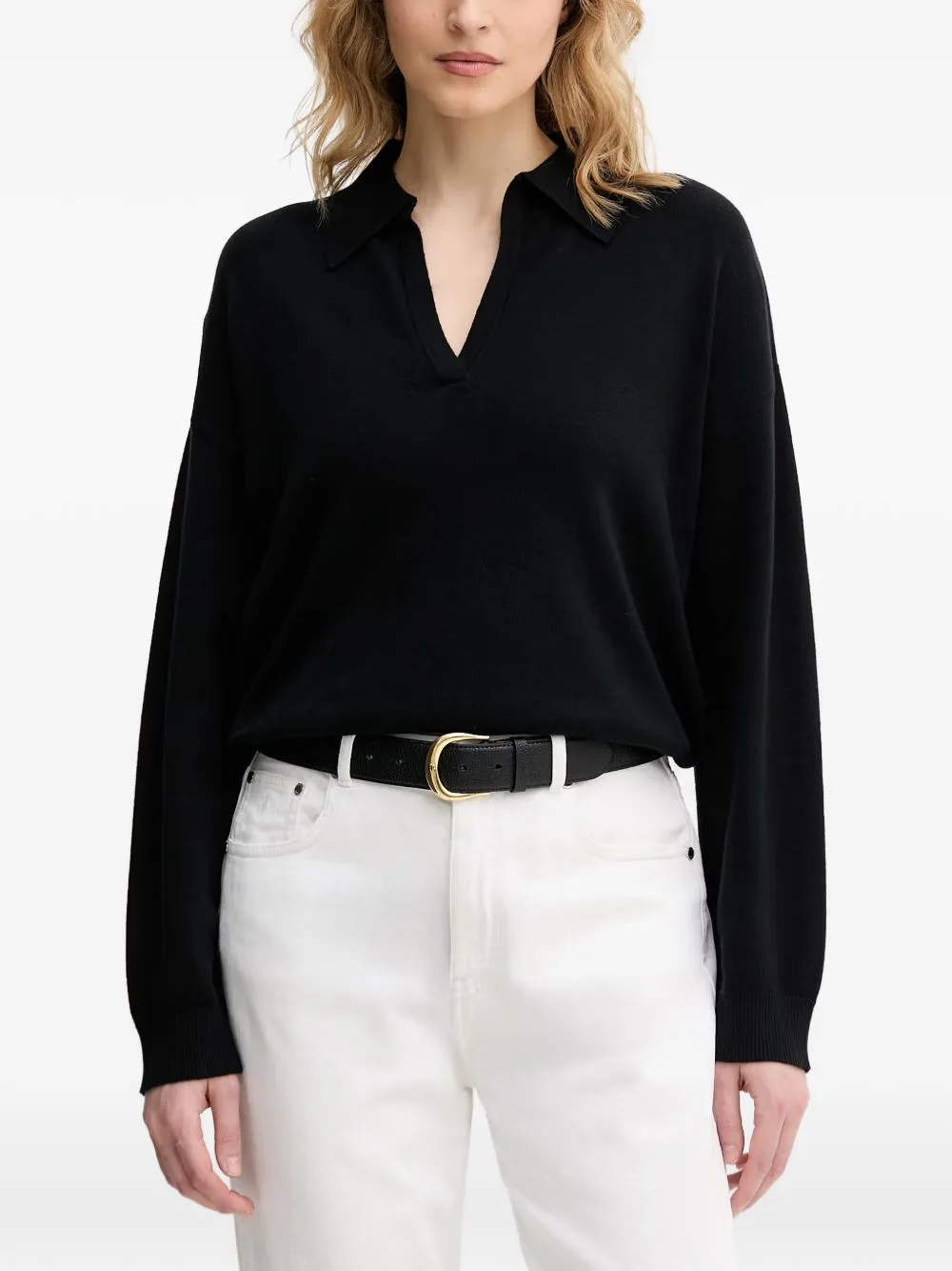 Polo-Collar Drop-Shoulder Sweater by Benetton