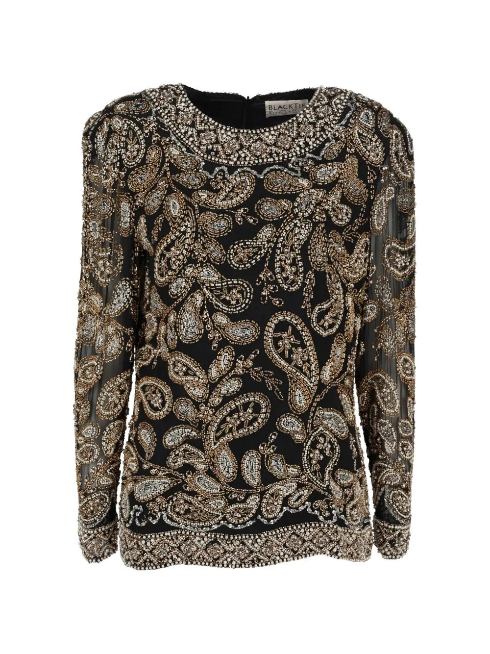 Bead-Embellished Paisley-Print Top by Oleg Cassini Vintage