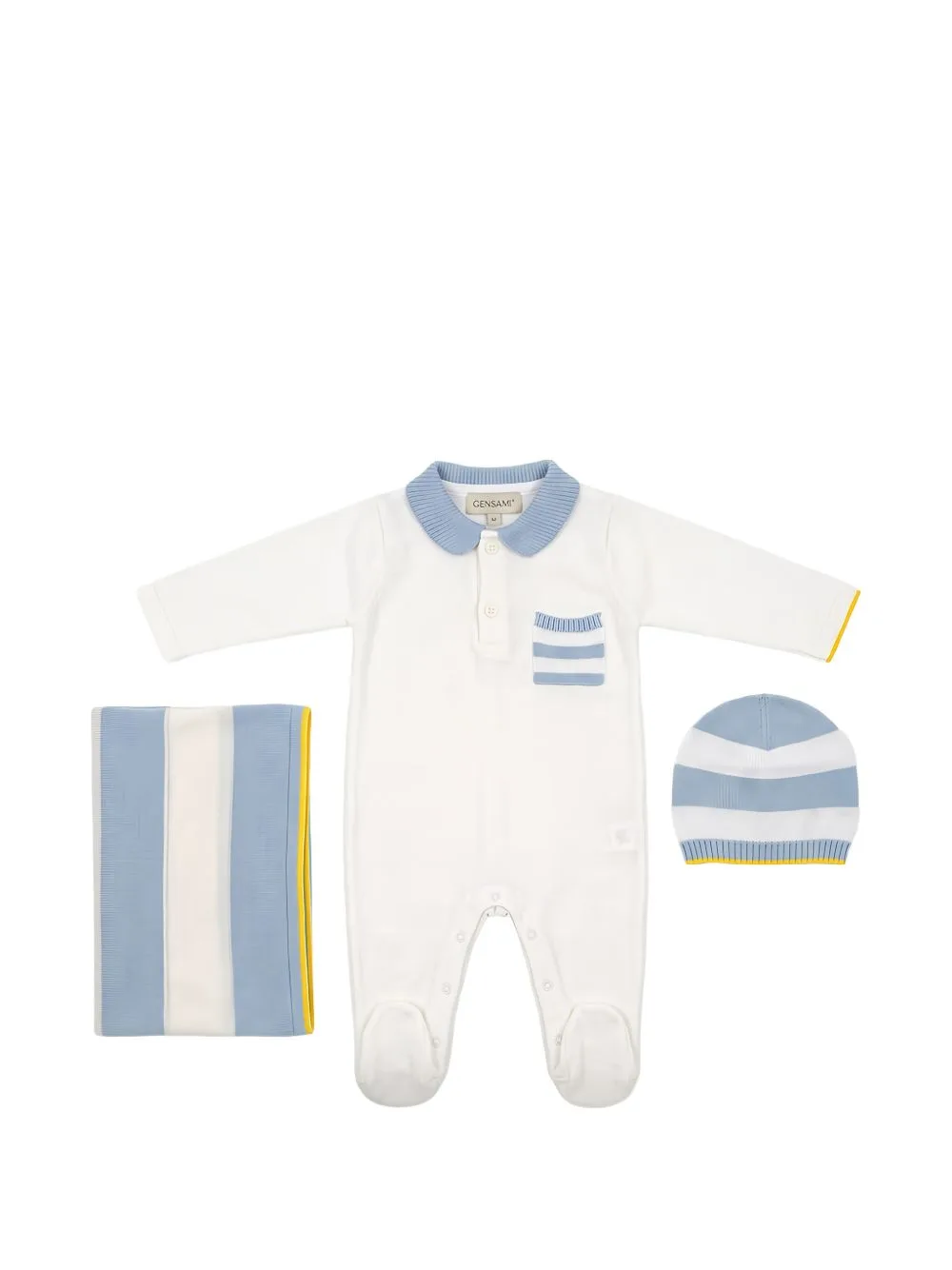 Striped-Pocket Babygrow Set (set of Three) by Gensami kids
