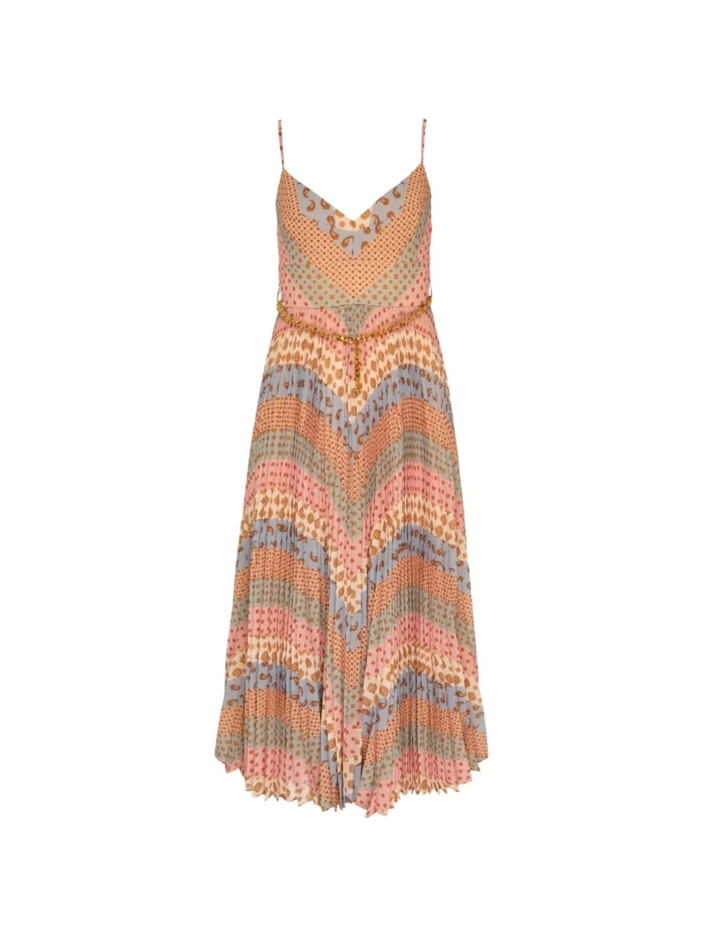 Sunray Chevron-Print Pleated Midi Dress by ZIMMERMANN