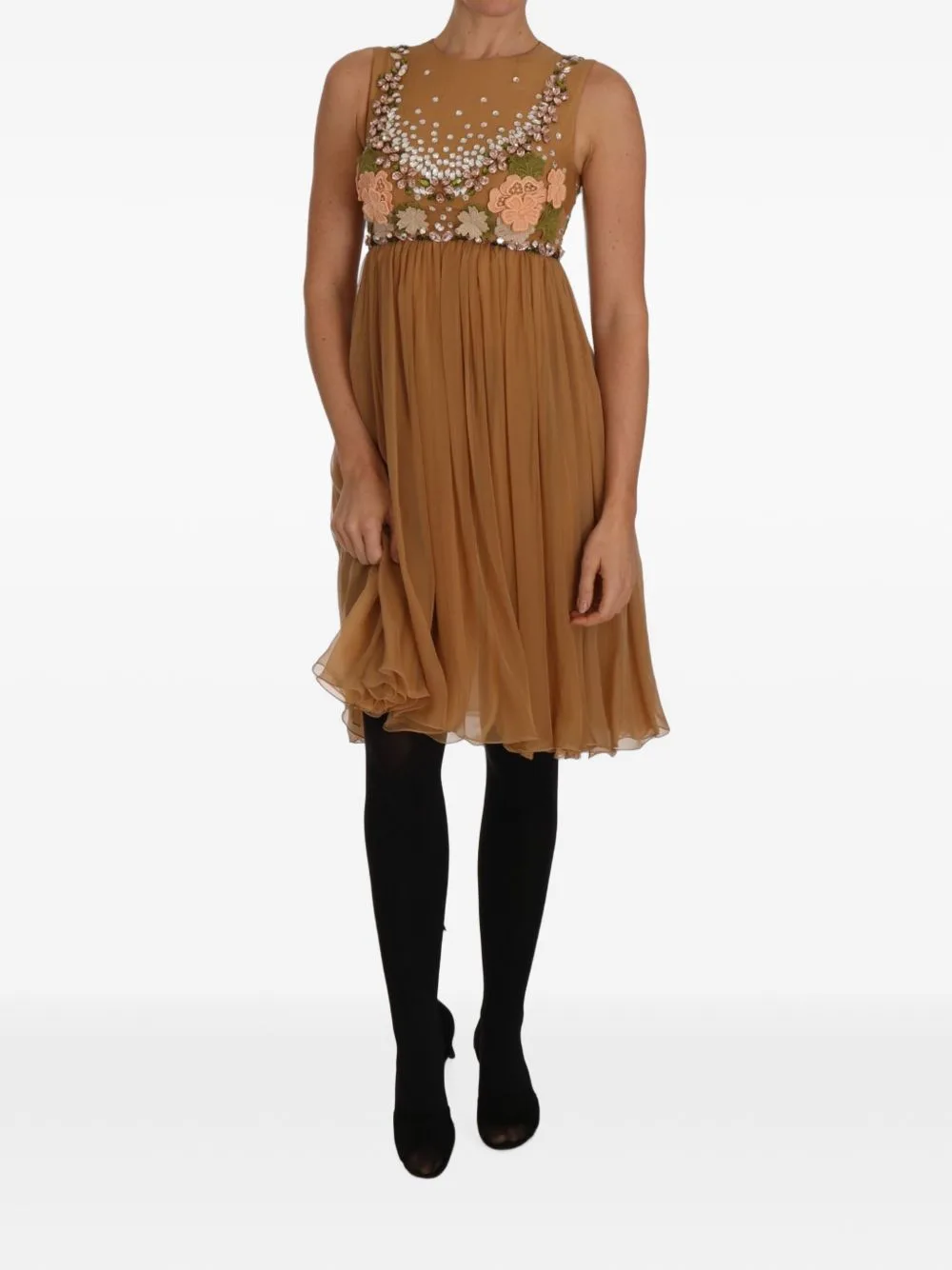 Crystal-Embellished Floral-Appliqué Midi Dress by Dolce & Gabbana