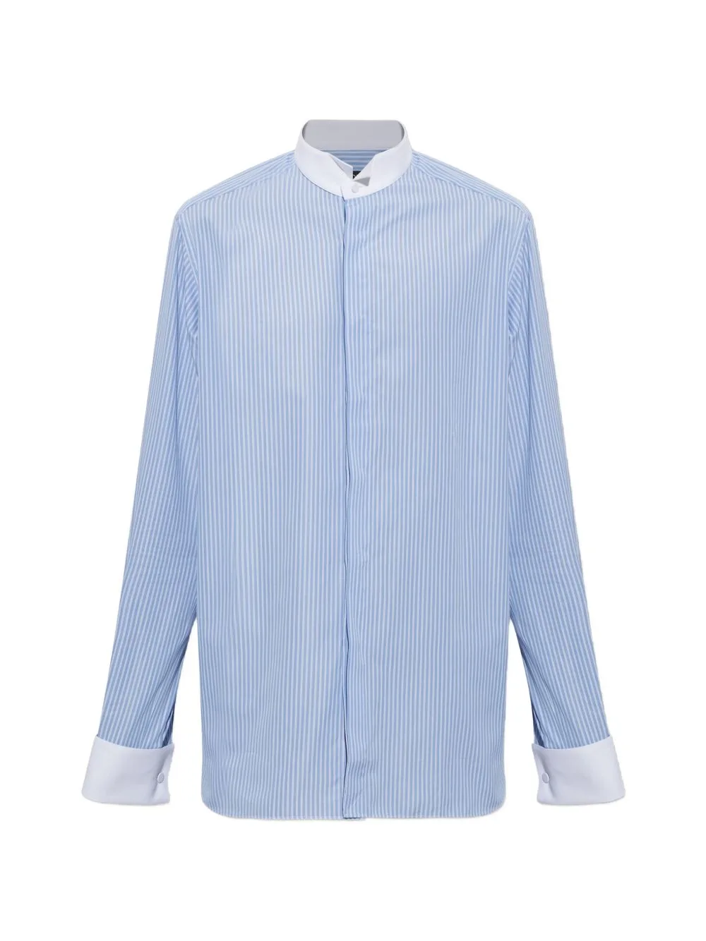 Vertical-Stripe Band-Collar Shirt