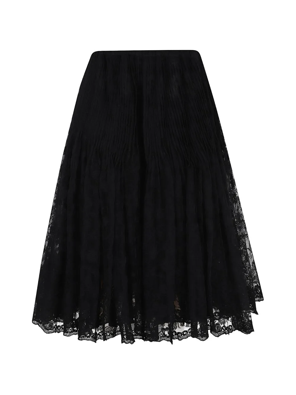 Pleated Lace Midi Skirt