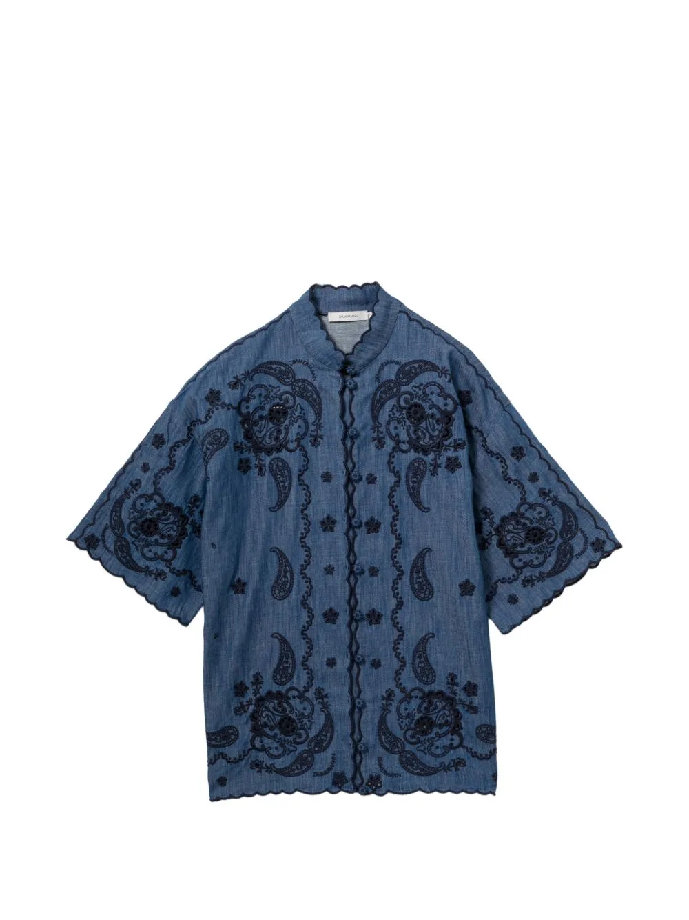 Paisley-Embroidered Scalloped-Edge Blouse by ZIMMERMANN