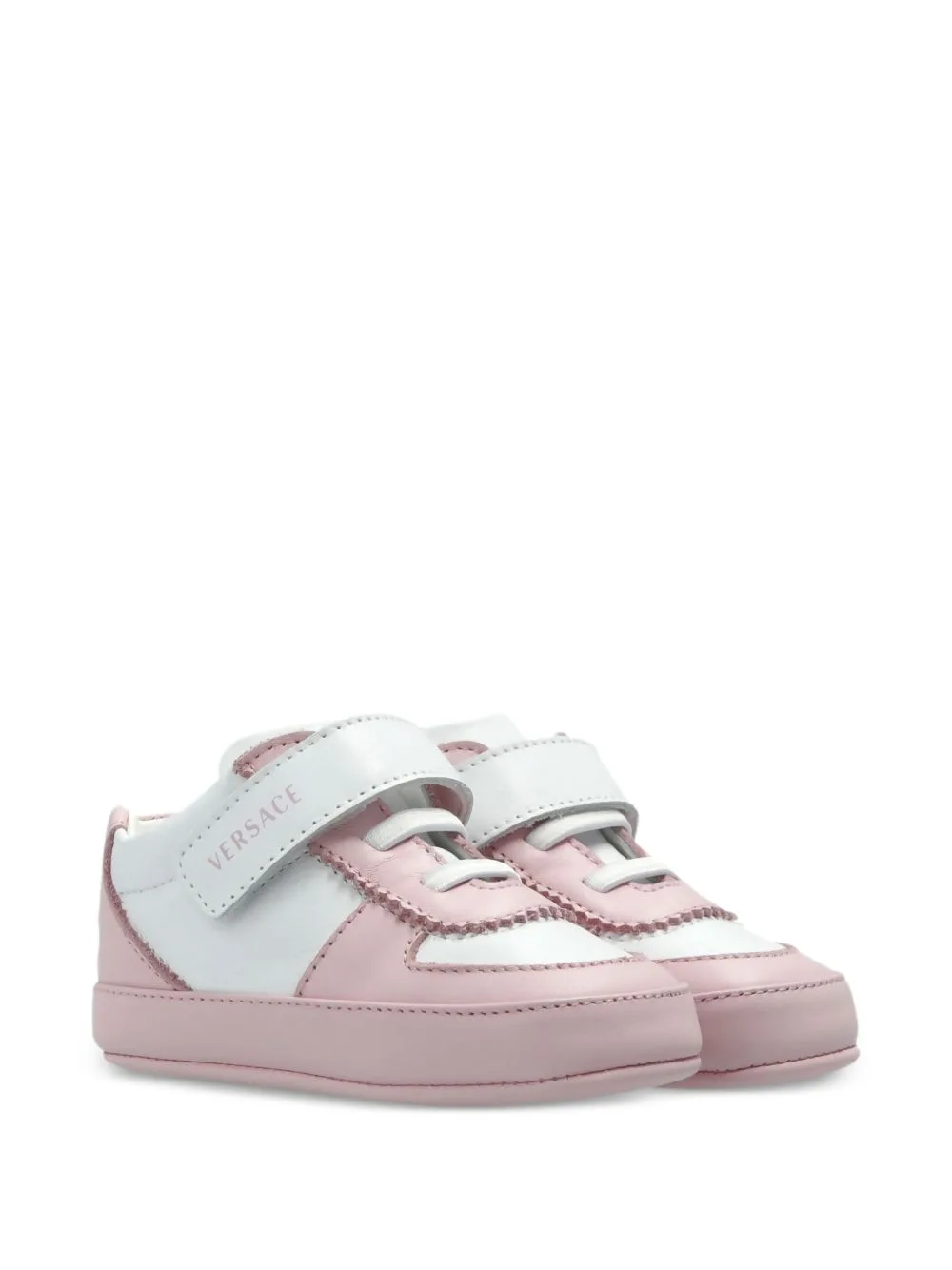 Leather Scalloped-Trim Sneakers by Versace Kids