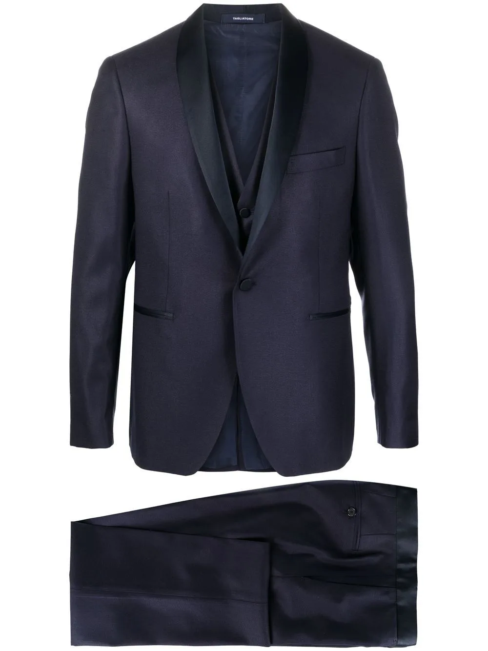 Satin-Lapel Three-Piece Suit by Tagliatore