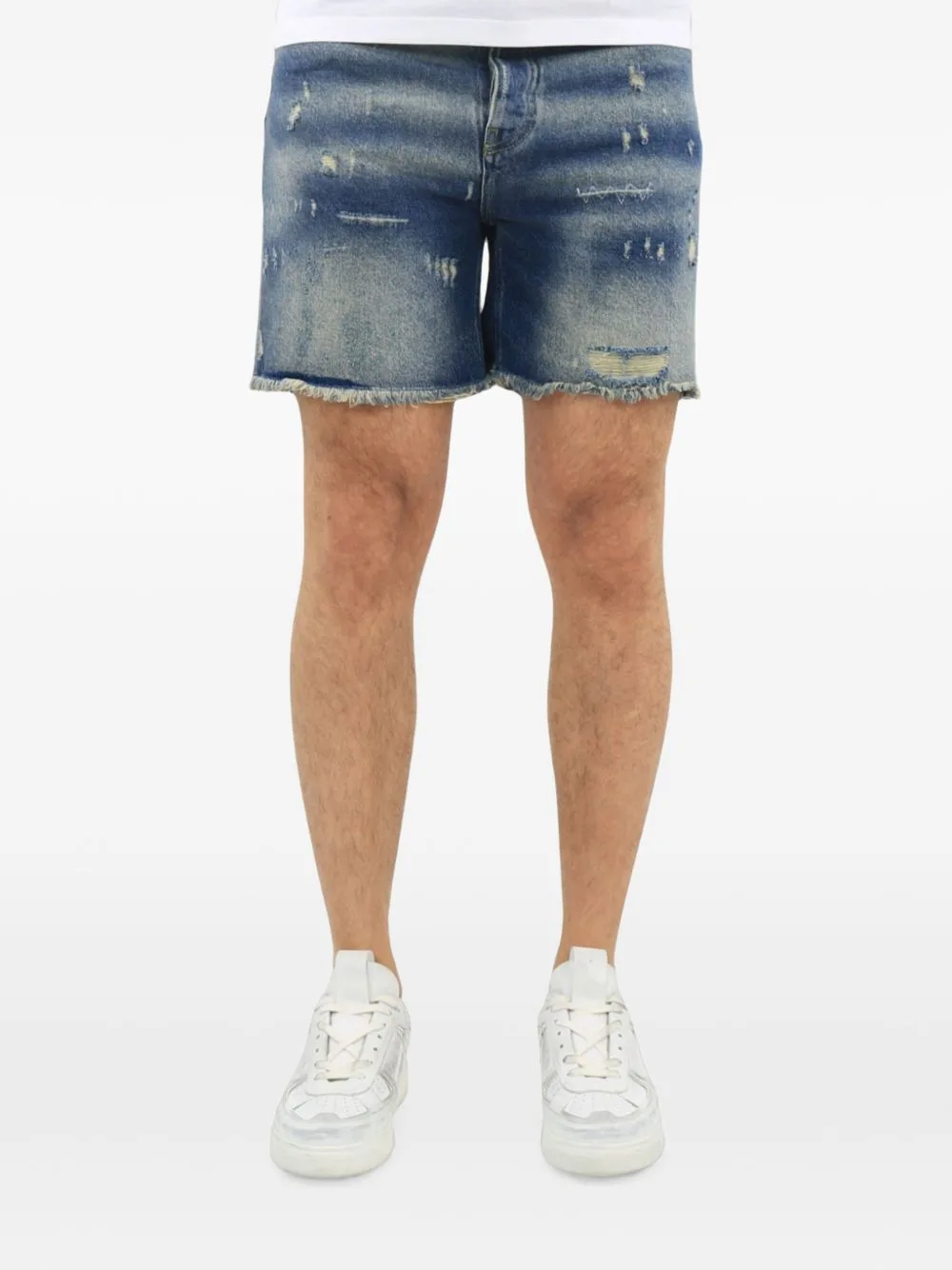 Distressed Frayed-Hem Denim Shorts by FLÂNEUR