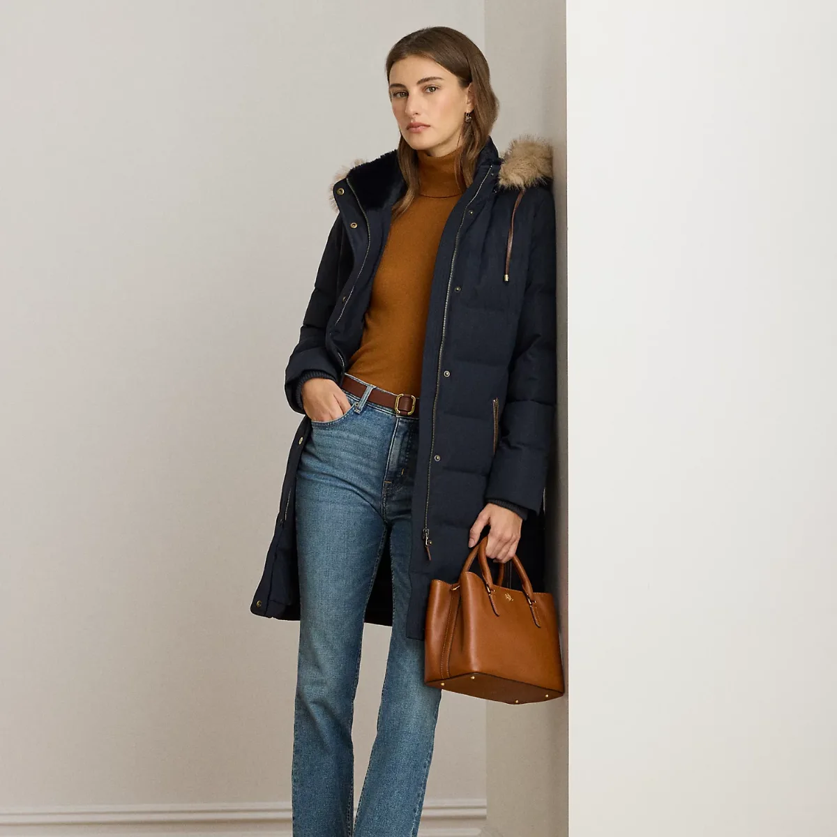 Hooded Faux Fur-Trim Down Coat