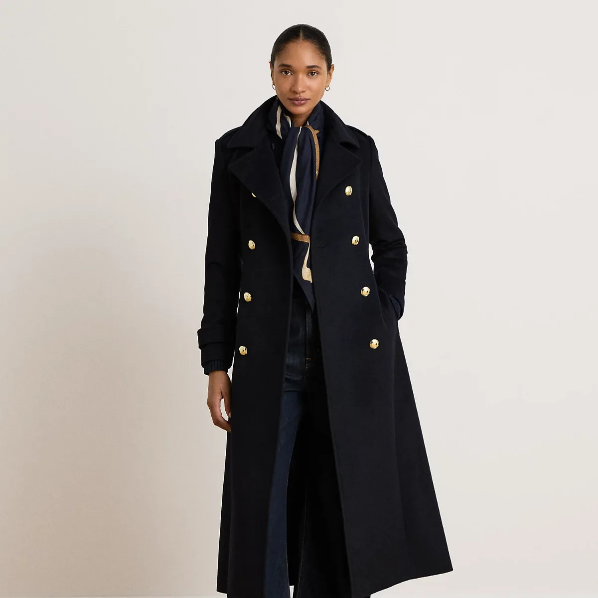 Double-Breasted Belted Funnelneck Coat