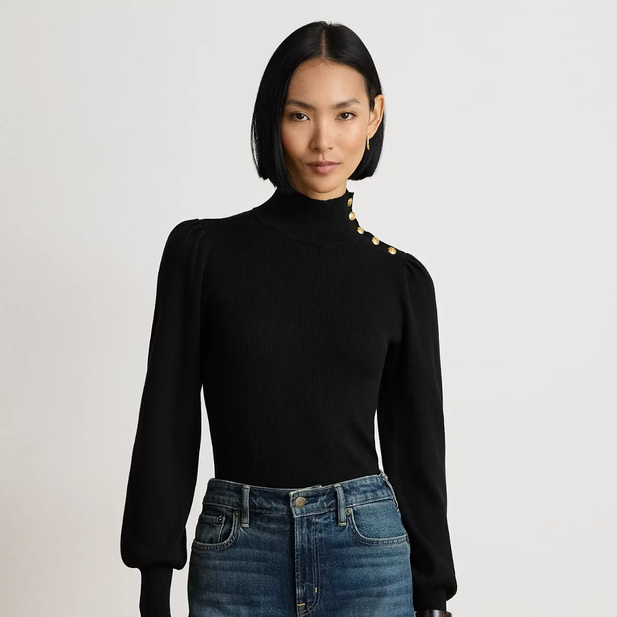 Button-Trim Mockneck Jumper by Lauren Ralph Lauren