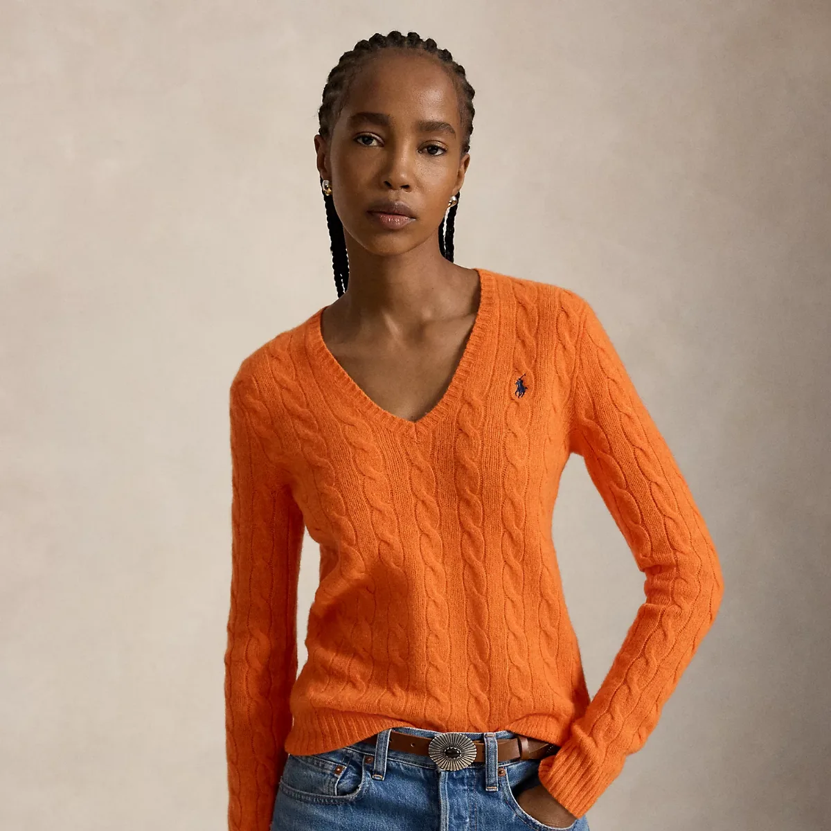 Cable-Knit Wool-Cashmere V-Neck Jumper by Polo Ralph Lauren