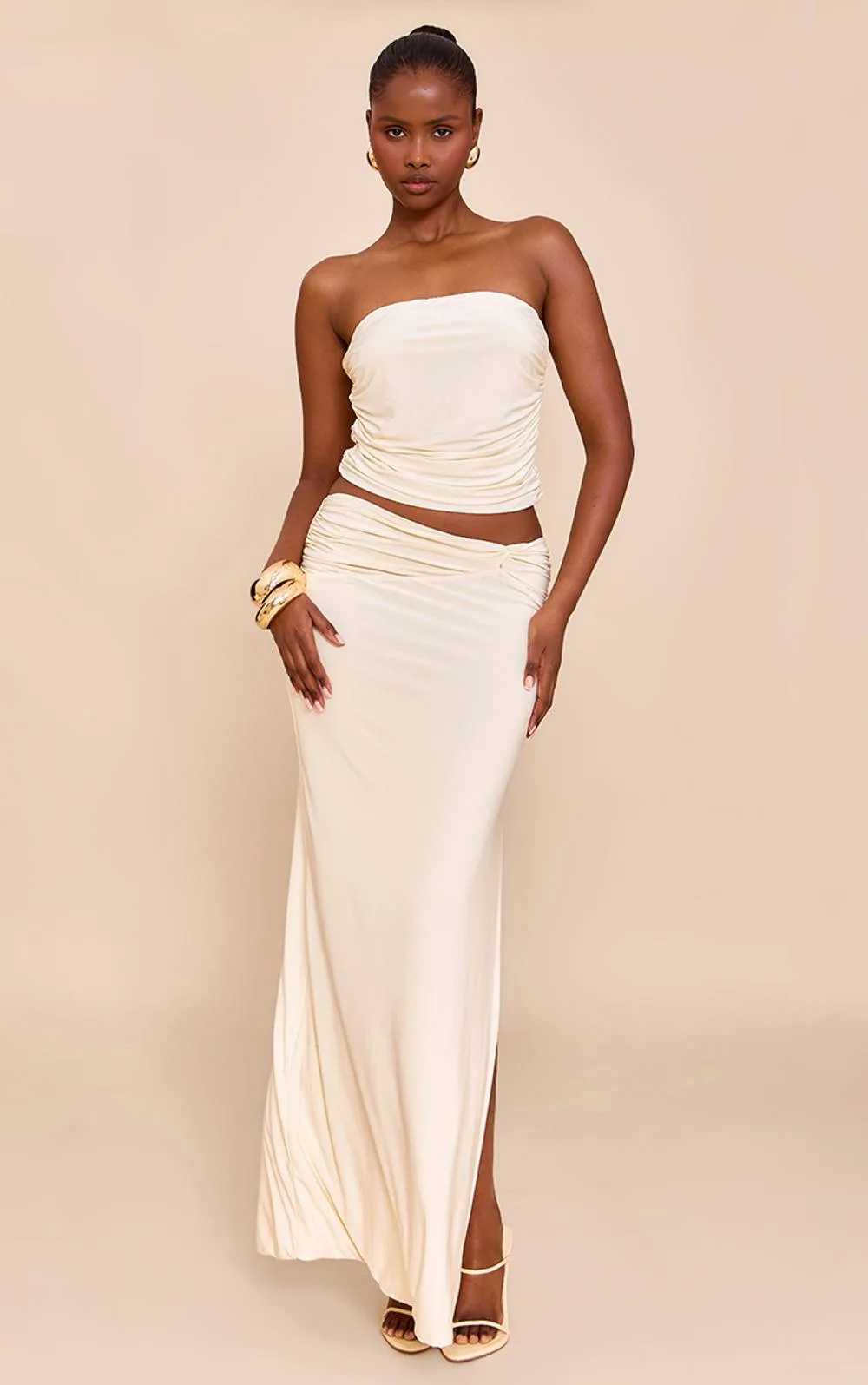 Double Layer Slinky Twist Detail Maxi Skirt Co-Ord
