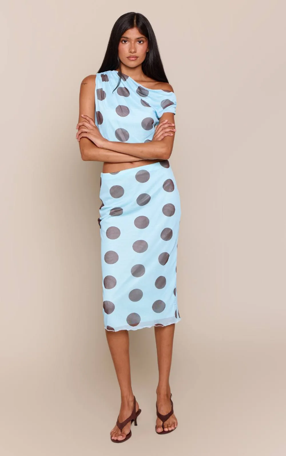 Polka Dot Mesh Drape Detail Mini Skirt
