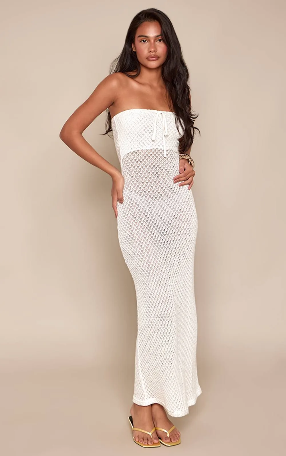 Bandeau Textured Bodycon Maxi Dress