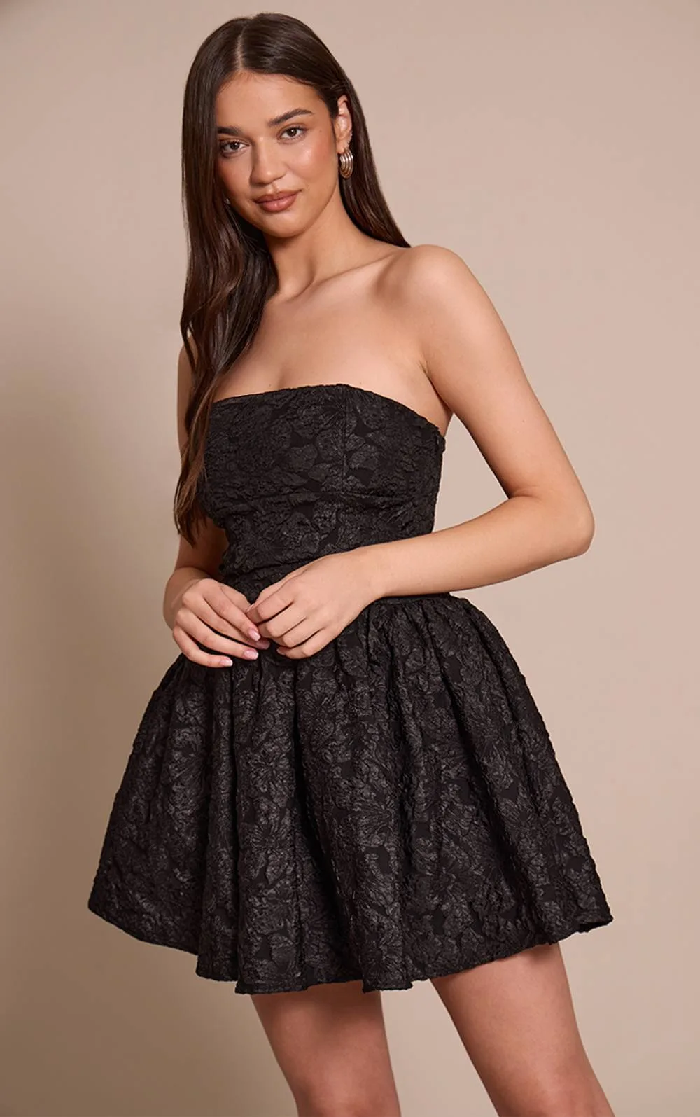 Jacquard Bandeau Lace Up Back Shift Dress by PrettyLittleThing