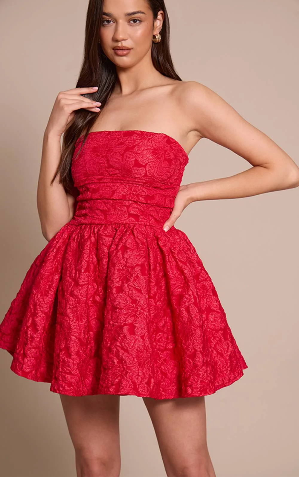 Jacquard Bandeau Lace Up Back Shift Dress
