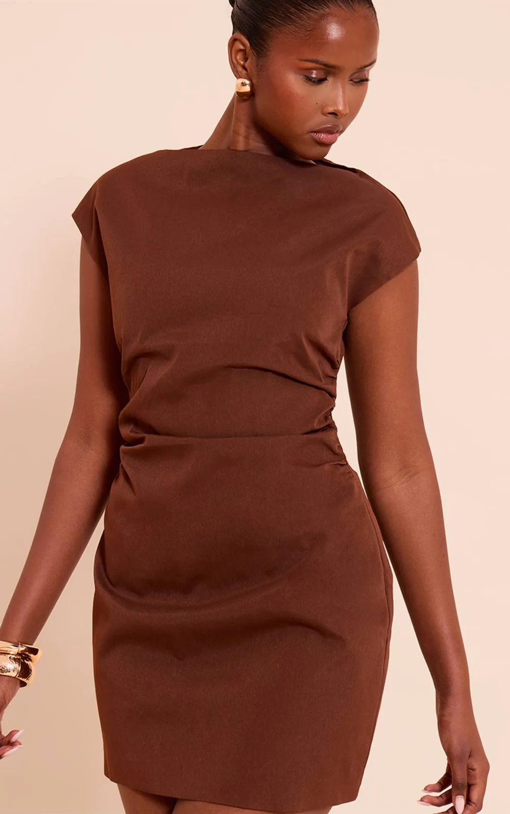 Woven Cap Sleeve Cinched Waist Mini Dress