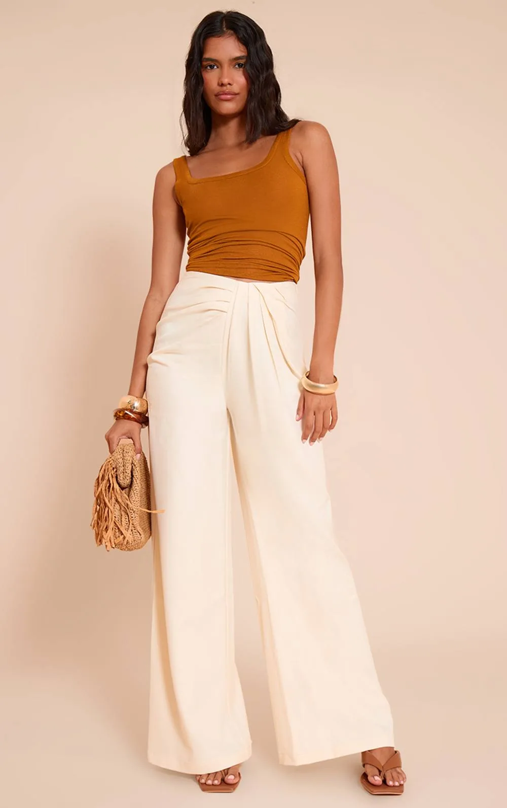 Tailored Woven Pleat Detail Wide Leg Trousers