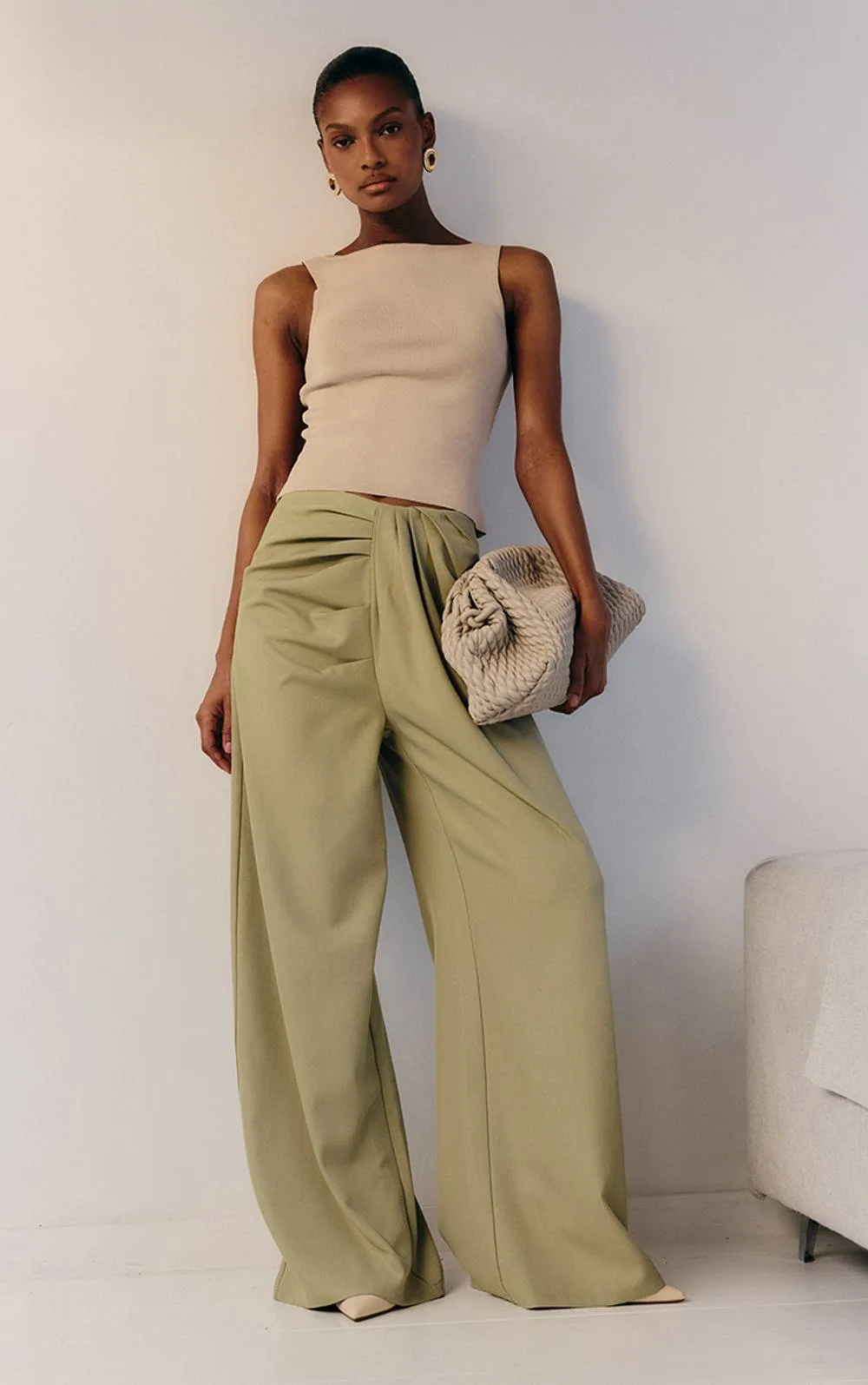 Tailored Woven Pleat Detail Wide Leg Trousers