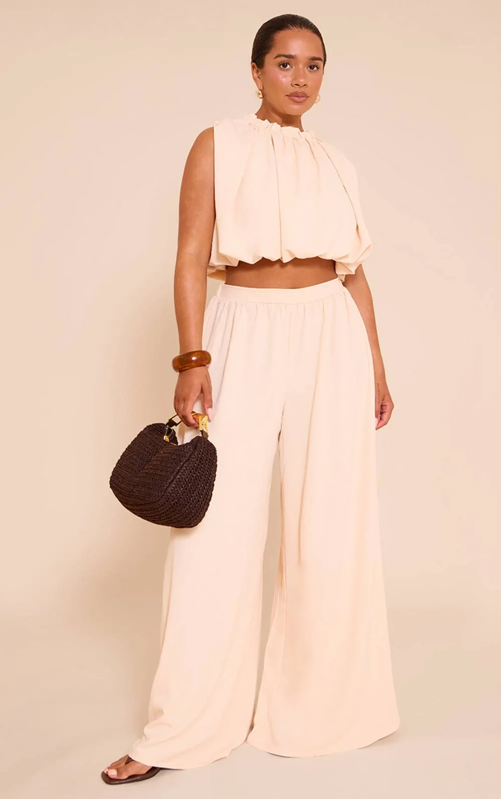 Shape Hammered Satin Highwaisted Wide Leg Trousers Co-Ord