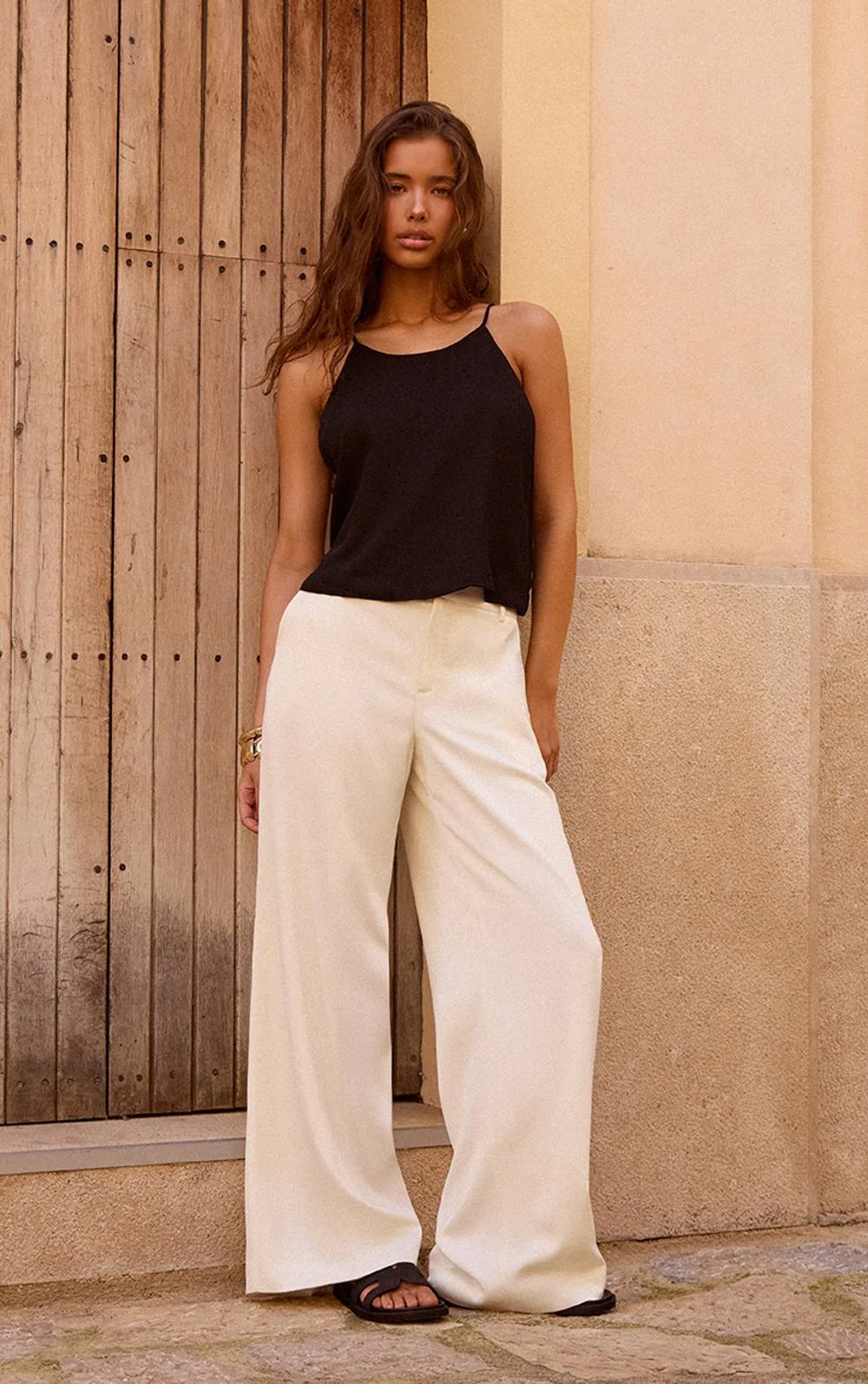 Satin Tailored Detail Wide Leg Trousers by PrettyLittleThing