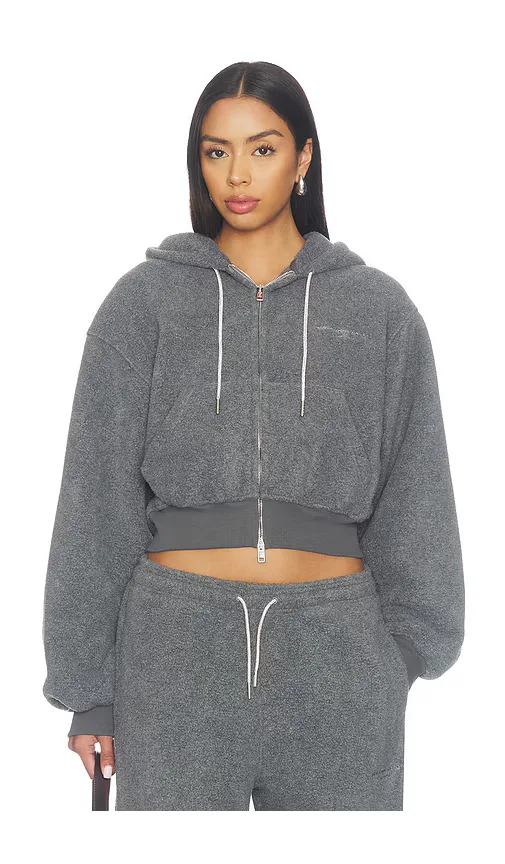 Shrunken Zip-Up Hoodie with Rhinestone Drawcord