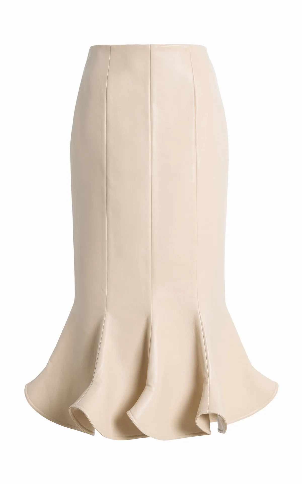 Ruffled Leather Midi Skirt by Harithand