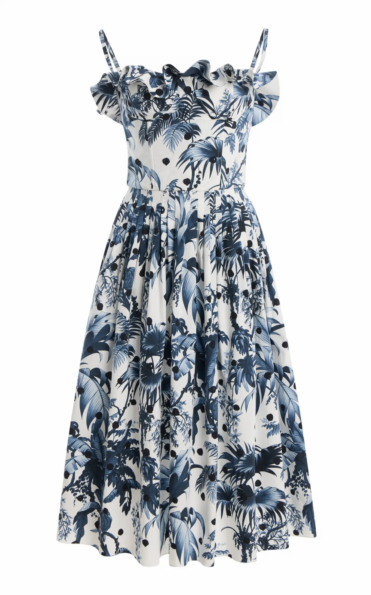 Dotted-Palms-Printed Stretch Cotton-Poplin Midi Dress by Oscar de la Renta