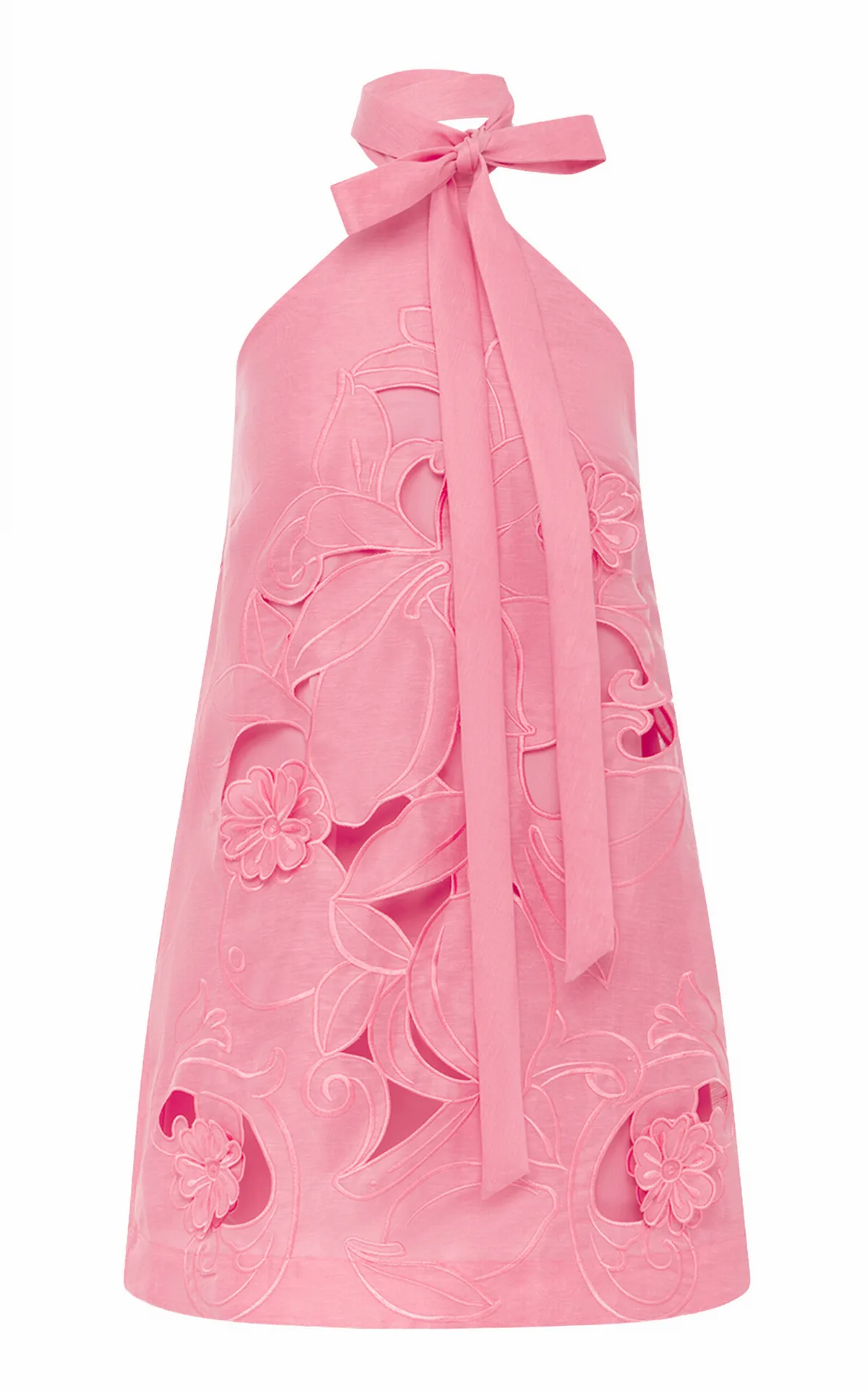Lola Floral-Appliqued Linen-Blend Halter Mini Dress by Leo Lin