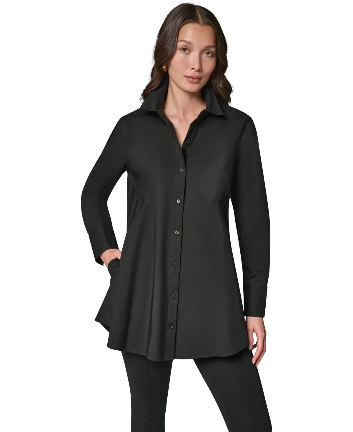A-Line Button Down Poplin Tunic by Donna Karan New York