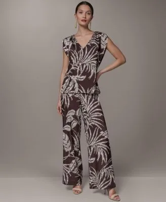 V Neck Top Printed Mid Rise Pants by Donna Karan New York