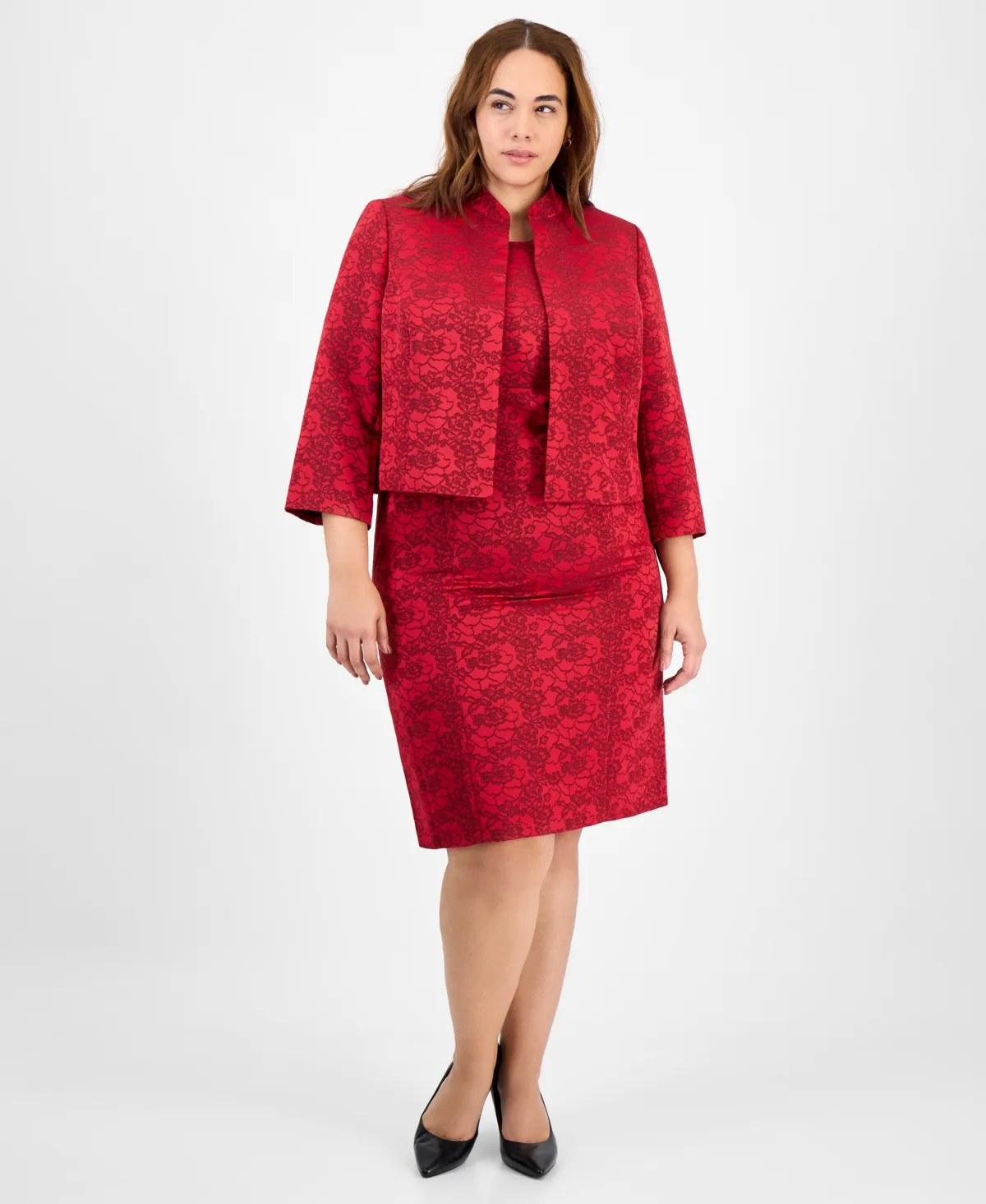 Floral Jacquard Sleeveless Sheath Dress Suit by Le Suit