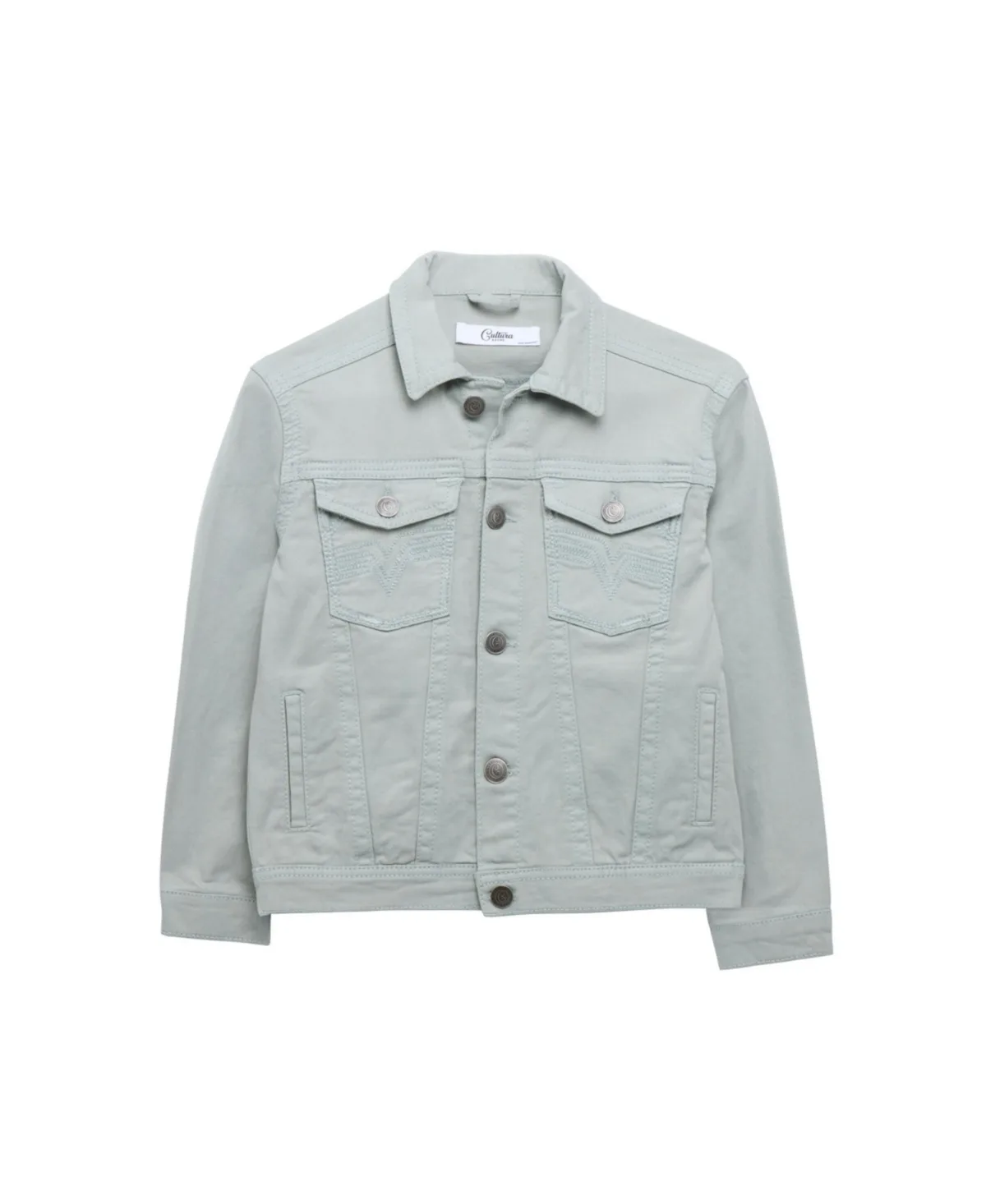 Saddle Stitch Color Denim Jacket with Flap Pocket by Cultura