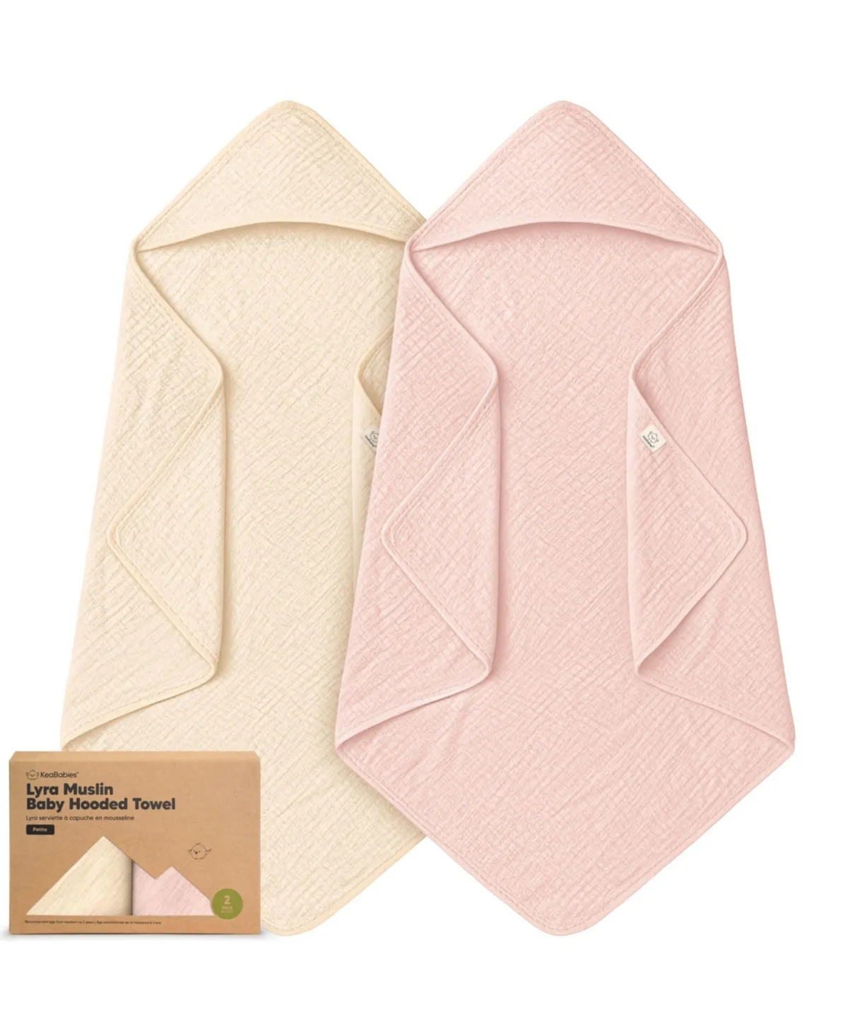 Lyra Muslin Baby Towels with Hoods Soft Absorbent Cotton Hooded Baby Bath Towels 2pk by Keababies