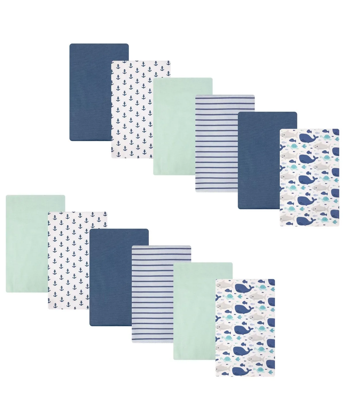 Cotton Flannel Burp Cloths 12-Pack Bundle Sea Friends by Hudson Baby